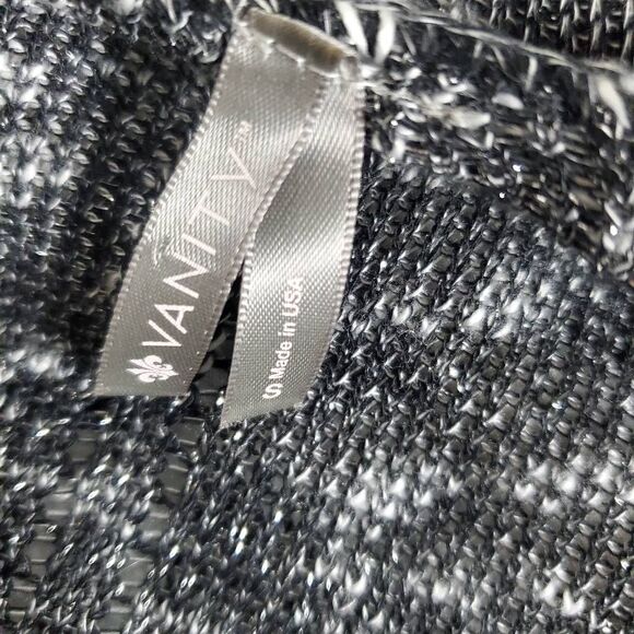 Vanity Women’s Metallic Fringe Open Front Cardigan Sweater Size S Black Silver - Picture 5 of 6